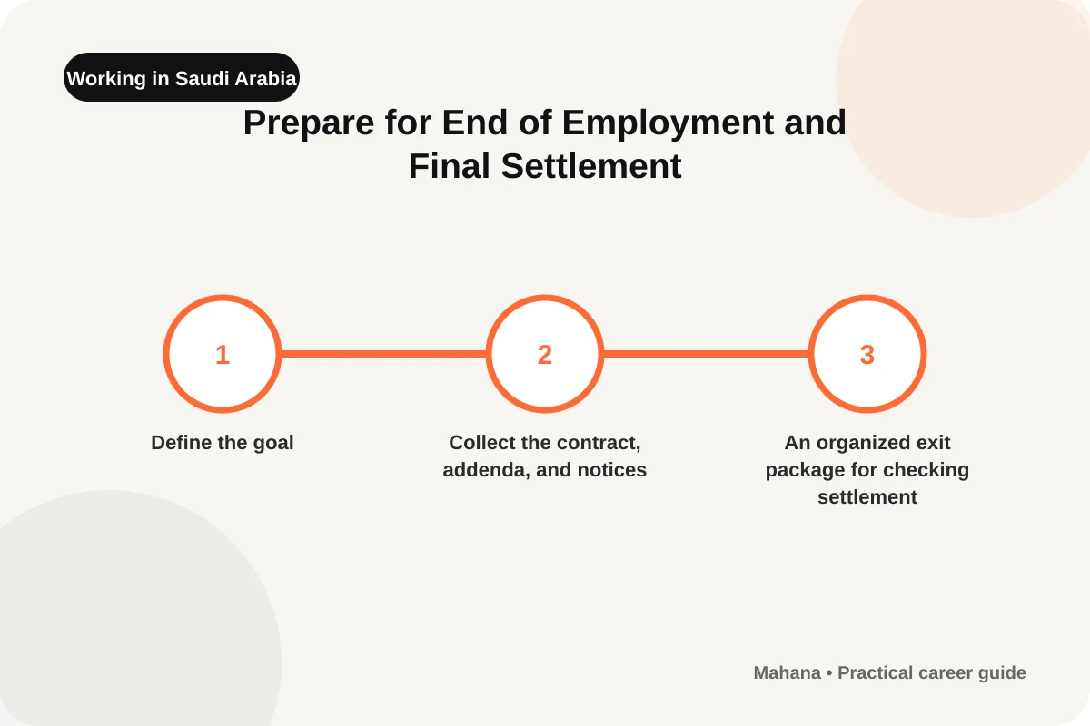 English visual guide for Prepare for End of Employment and Final Settlement