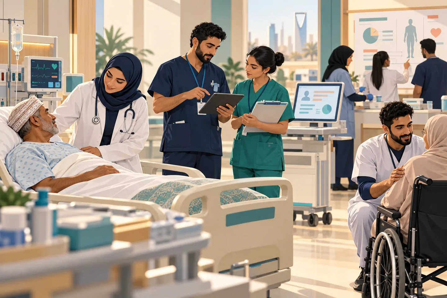A health and care team working with supervision, documentation, communication, and patient safety