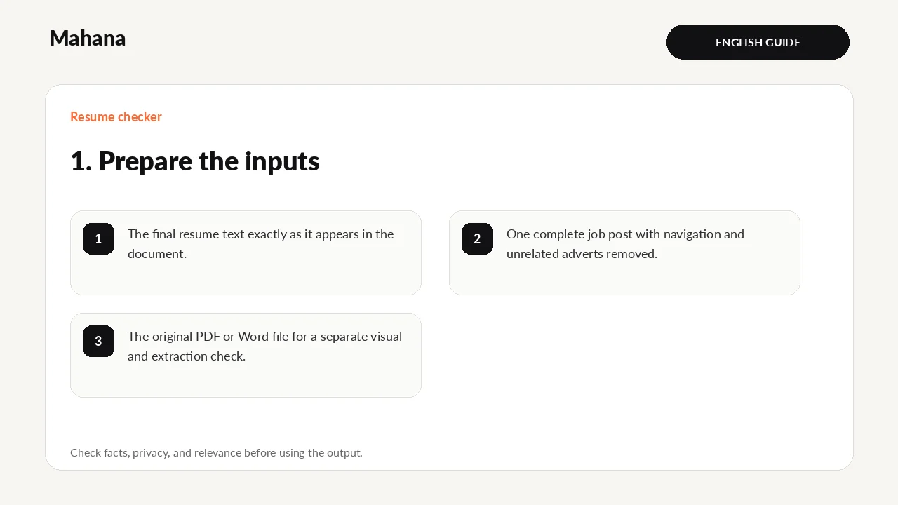Illustrated guide to Resume checker: prepare safe inputs