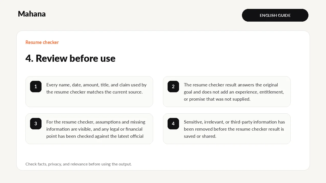 Illustrated guide to Resume checker: review before use