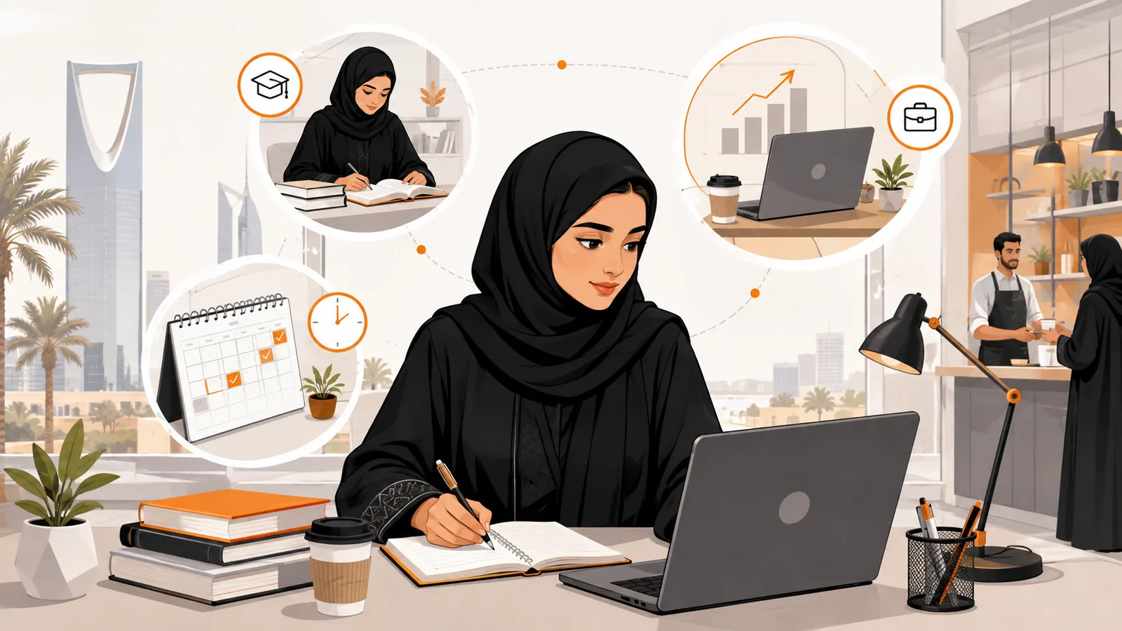 A student balancing study, part-time work, and time management in Saudi Arabia