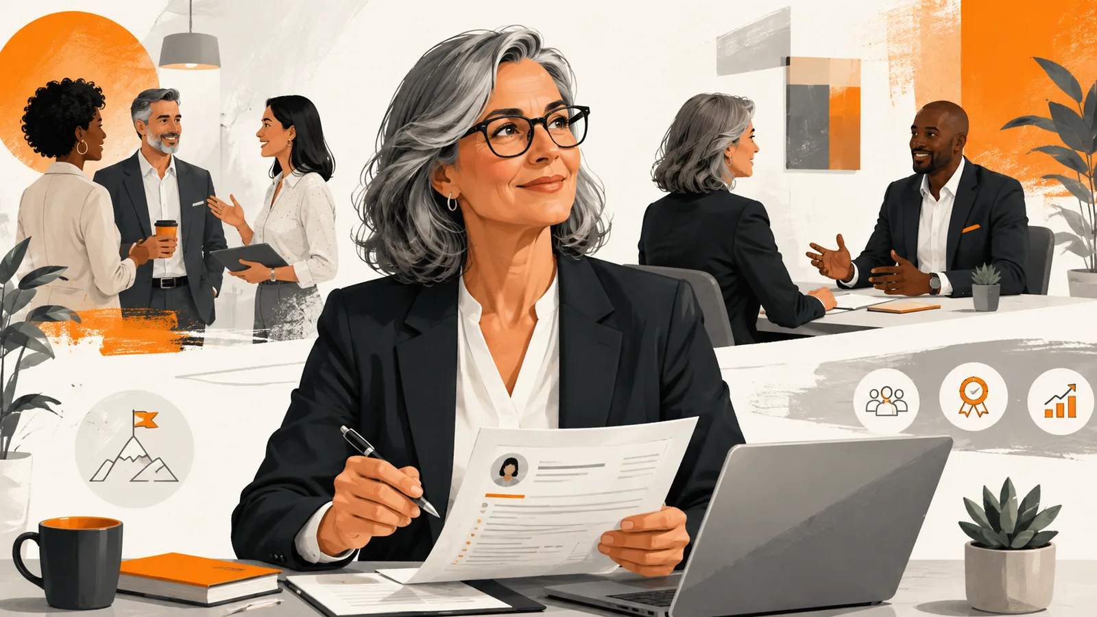 An experienced professional updating a profile, networking, and preparing for new opportunities